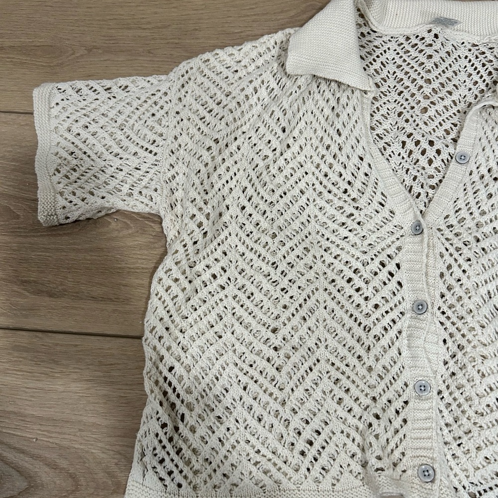 Cream Knit Short Sleeve Cardigan Top size small